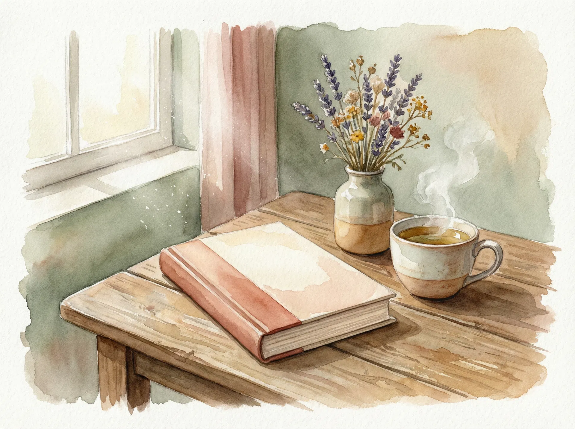 Livro sobre mesa com chá e flores